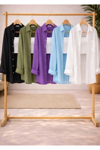 blackbonds 5'li Kadın Siyah, Haki, Mor, Mavi, Beyaz Pamuklu Oversize Keten Te...
