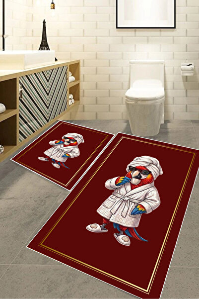 Harika bir ev Hari̇kabi̇rev | Bathroom and Toilet Mat with Bathrobe Parrot Pa...