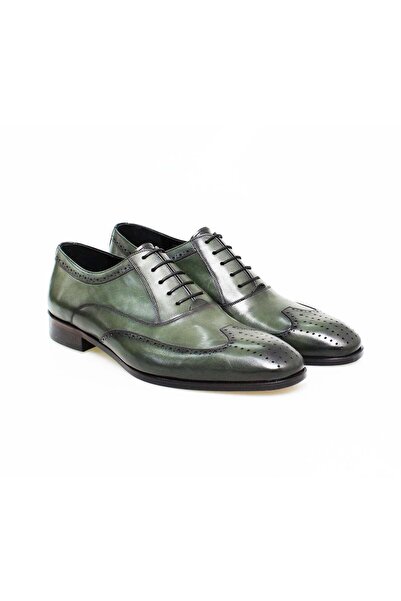 FRANCO CALVANI Green Color Lace-Up Genuine Leather Men's Shoes