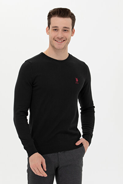 U.S. Polo Assn. Men's Black Crew Neck Basic Knitwear Sweater 50253443-Vr046