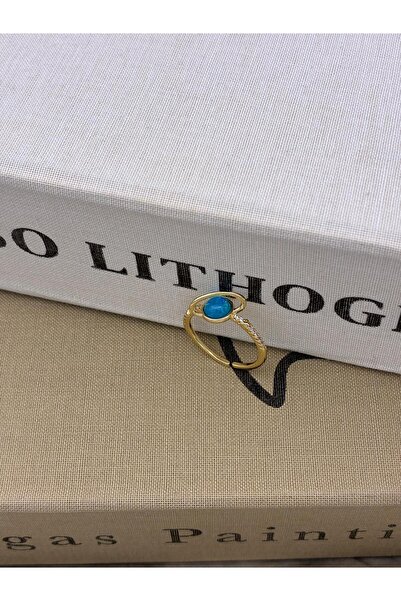 Hedef Bijuteri Gold Color Turquoise Natural Stone Look Vintage Adjustable Bra...