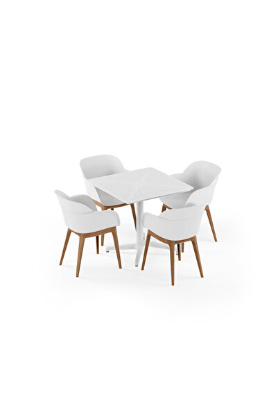 Tilia 4 Kişilik Polipropilen Masa Takımı Süt Beyaz (Moon Katlanır Masa 80X80 ...