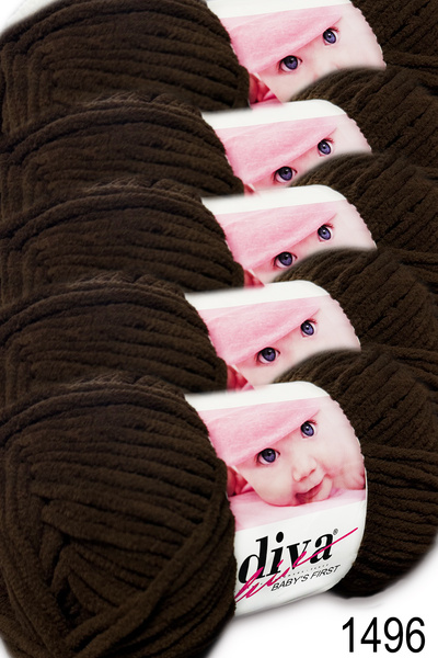 Diva İplik Το πρώτο βελούδινο νήμα του μωρού (5x100γρ.) 1496 - Καφέ