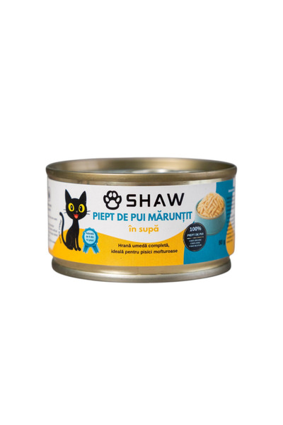 SHAW Hrană umedă premium pentru pisici, piept de pui tocat în bulion, fără cereale, 80g