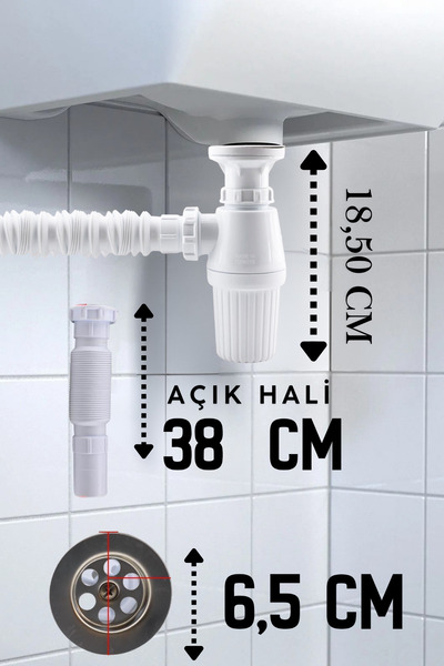 KAYRA LEATHER CRAFT Lüx Körüklü Lavabo Sifonu Taslı Sökülebilir Mutfak Banyo ...