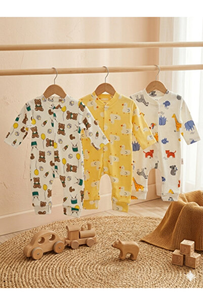 PureMini Pamuklu Desenli Bebek Tulum Patiksiz