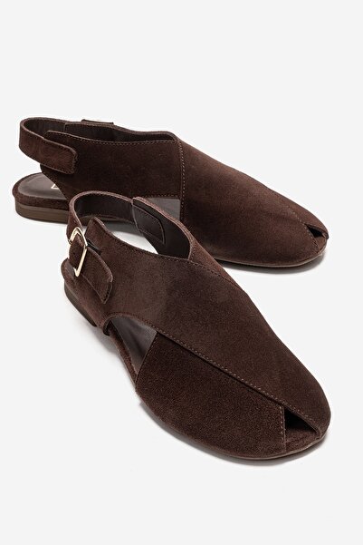 LuviShoes Γυναικεία σανδάλια MONARO από γνήσιο δέρμα καφέ σουέντ