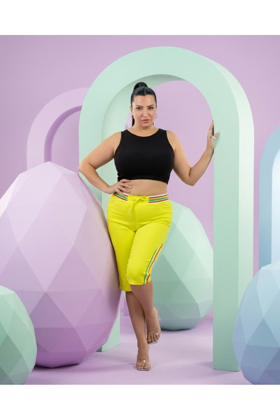 Trieste Γυναικείο τζιν κάπρι με ελαστική ψηλή μέση, κορδόνια, τσέπες και φαρδ...