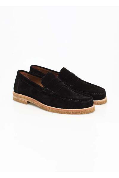 FRANCO CALVANI Black Laceless Genuine Leather Suede Men's Shoes