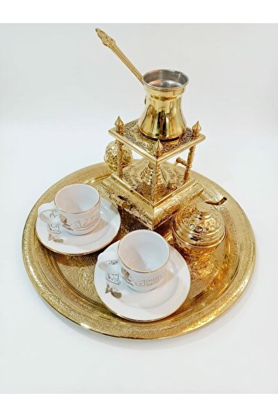 Kanka طقم قهوة تركي نحاس أصلي ثقيل 6 قطع: صينية كبيرة 35سم، سبرتايةملكية، كنك...