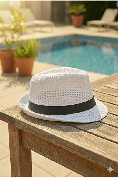 Belifanti Collection Κορυφαίας ποιότητας λευκό ψάθινο καπέλο Fedora Unisex Μο...