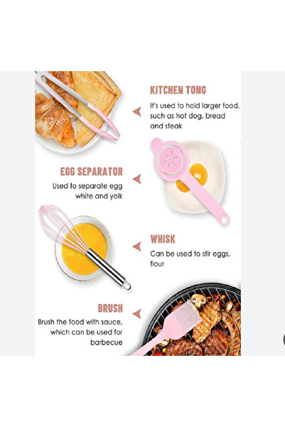 alharbi22est طقم أدوات المطبخ 12 قطعة من السيليكون مع حامل الالوان - وردي