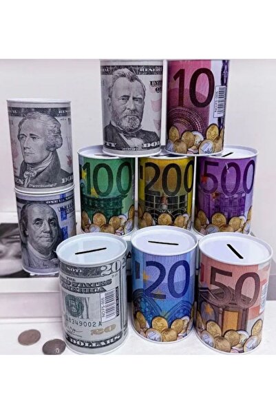 YDGR Euro dolar desenli metal kumbara silindir tasarruf para kutusu 1 adet