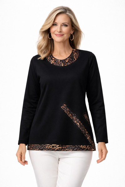 Mutlu City Γυναικεία βαμβακερή μπλούζα με λεοπάρ σχέδιο για μητέρες μέσης και...