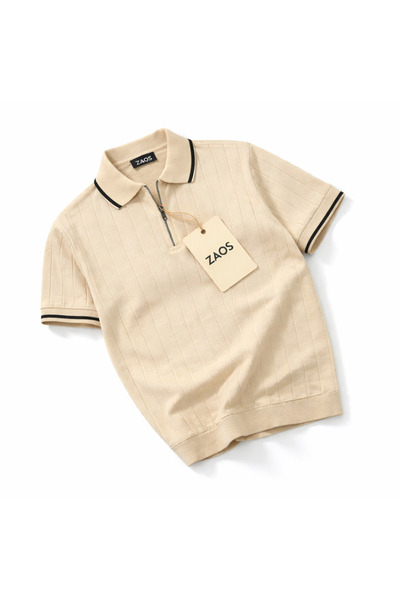 ixir Men's Short-Sleeved Textured Zippered Polywool Summer Knitwear T-Shirt H...