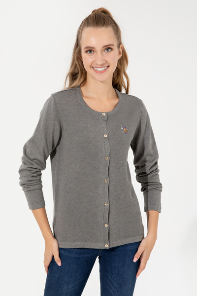 U.S. Polo Assn. Women's Gray Melange Basic Knitwear Cardigan 50253697-Vr086
