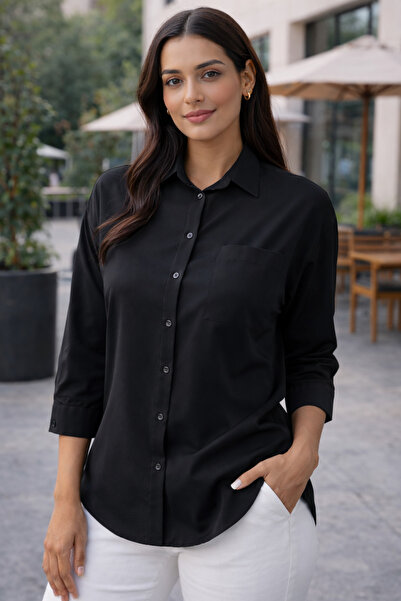 AQE FASHION Women's Classic Collar Half Sleeve Buttoned Pocket Detailed Comfo...