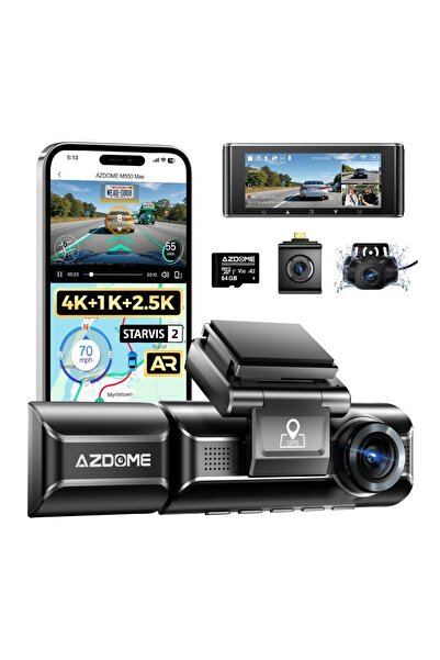 AZDOME كاميرا لوحة القيادة M550 ماكس بثلاث قنوات بدقة 4K مع شاشة 3.19 بوصة ور...