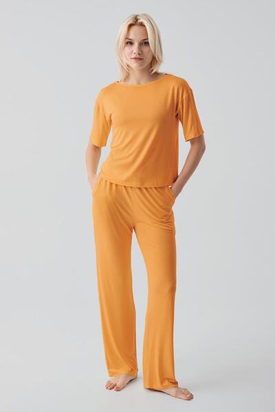 Artış Short Sleeve Basic Flexible Lycra Viscose Soft Pajama Set 18215