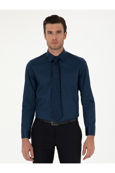 Cacharel Navy Blue Slim Fit Cotton Classic Shirt 50285570-Vr033