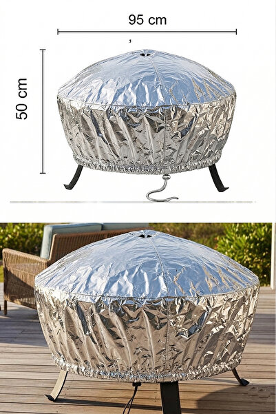 KAŞIKBEY Silver Gray Fire Pit Waterproof Protection Cover Fire Pit Garden Fir...