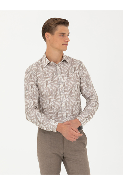 Cacharel Beige Slim Fit Long Sleeve Shirt 50272896-Vr011