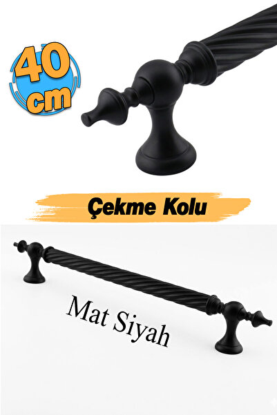Badem10 (Kapı Tutma Kolu) Burgulu Mat Siyah 40 cm Çelik Sürgülü Dış Çekme Kul...