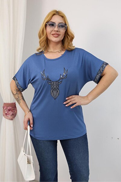Siyezen Plus Size Deer Stone Print Blouse