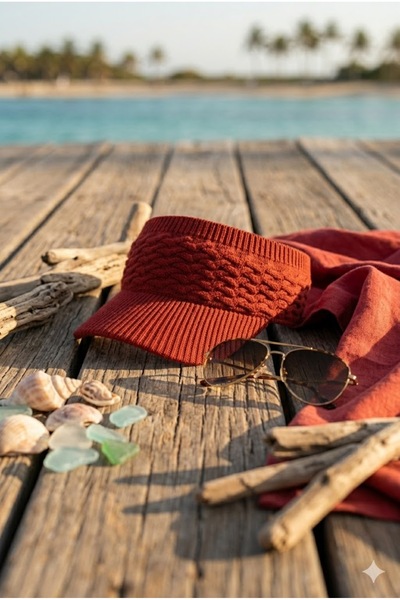 Belifanti Collection Premium Red Knitted Knitwear Visor Hat Flexible Structur...