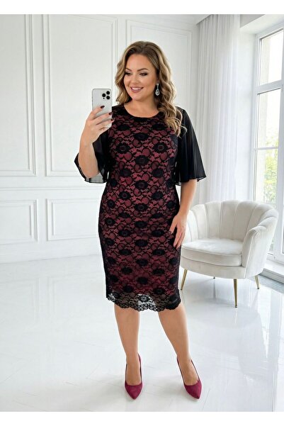 DRESS-LOVERS Women's elegant lined short-sleeved veil lace dress