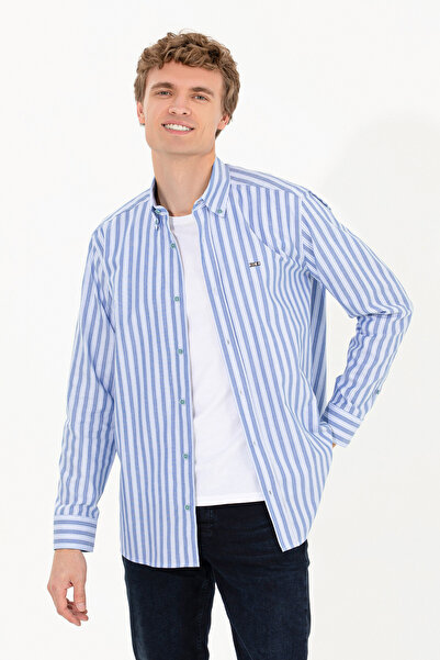 U.S. Polo Assn. Men's Blue Striped White Shirt 50254326-Vr036