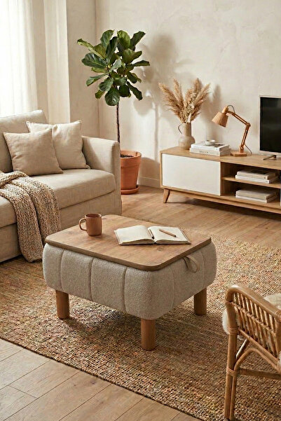 Zem Ester Sandıklı Mekanizmalı Orta Sehpa/Bench, Sütlü Kahve