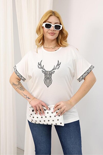 Siyezen Plus Size Deer Stone Print Blouse