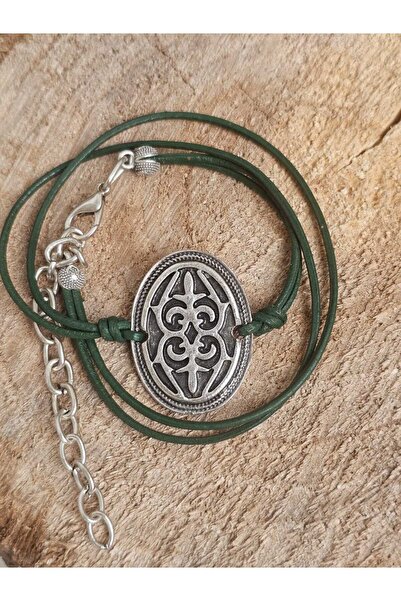 OEM Silver zamac and natural leather bracelet