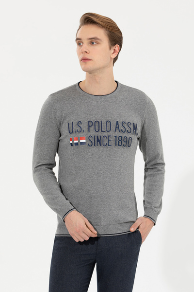 U.S. Polo Assn. Men's Gray Melange Crew Neck Knitwear Sweater 50253993-Vr086