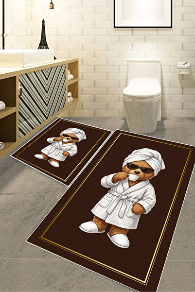 Harika bir ev Hari̇kabi̇rev | Bathroom and Toilet Mat with Bathrobe (Brown) P...