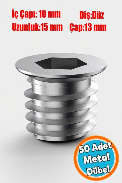 NZB (50 ADET) Metal Düz Dişli Dübel Ahşap Dübeli M10 13x15 Diş Çinko Mobilya ...
