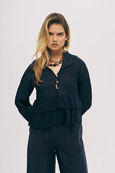 Orfeo Negro Women's Half-Button Layered Ruffle Detailed Blouse