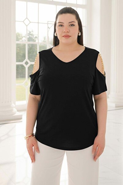 SUBU TASARIM Black Chain Detailed Blouse Black Tbsb04