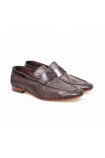 FRANCO CALVANI Brown Laceless Genuine Leather Men's Shoes