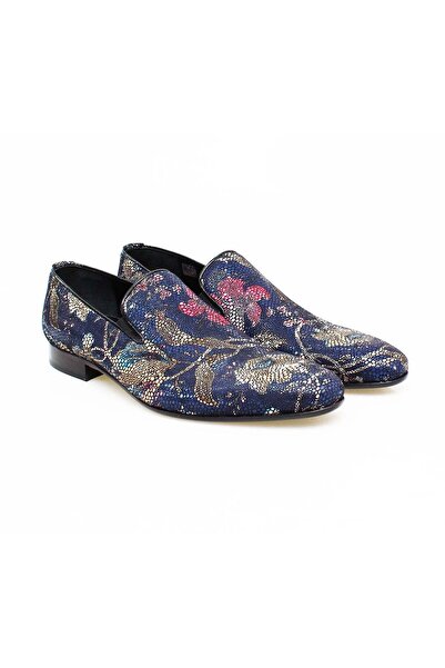 FRANCO CALVANI Dark Blue Color Laceless Genuine Leather Flower Printed Men's ...
