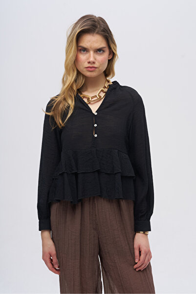 Orfeo Negro Women's Half-Button Layered Ruffle Detailed Blouse