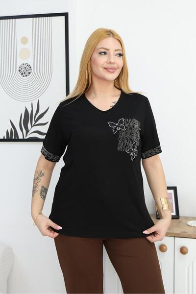 Siyezen Plus Size Sequin Butterfly Embroidered Blouse