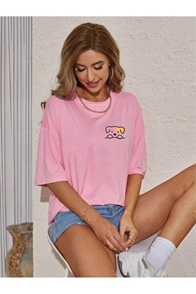 offsidesign Women's T-Shirt Minimal Dog Design Short Sleeve Oversize T-Shirt