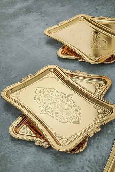 elif aksesuar 6-Piece Gold Decorative Metal Presentation Tray 25 X 17 cm
