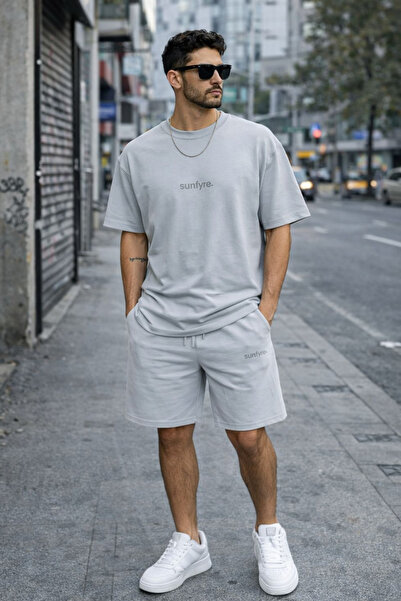 sunfyre Erke %100 Cotton Basic Crew Neck Short Sleeve Shorts-T-Shirt Set Sun319