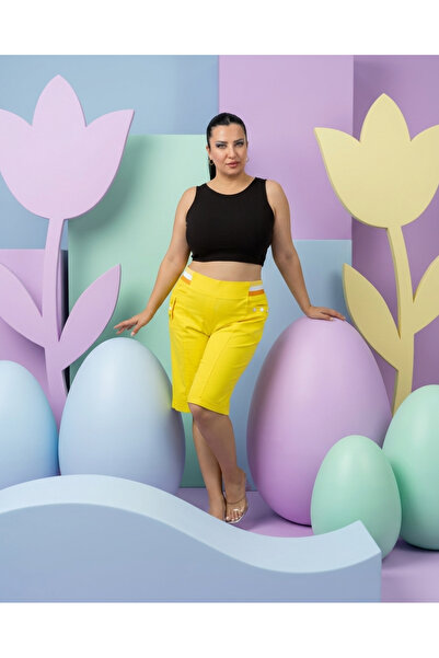 Trieste Pantaloni scurți de damă din bumbac Lycra, cu talie înaltă elastică, ...