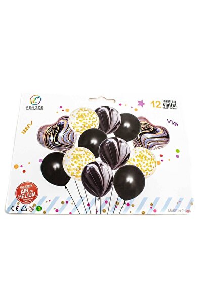 OEM Baloane 12/Set Curcubeu Si Confeti Negru