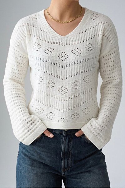 NLT Γυναικεία πλεκτή μπλούζα με σχέδιο Oversize Pointelle με διάτρητο σχέδιο