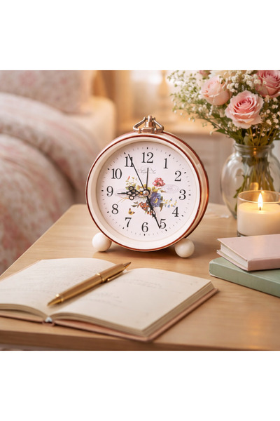 HYVESTO Ceas de Masa Vintage "Spring Garden", Mecanism Silentios, Design Retro cu Imprimeu Floral